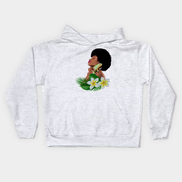 Afro Woman With Chameleon Kids Hoodie by dukito